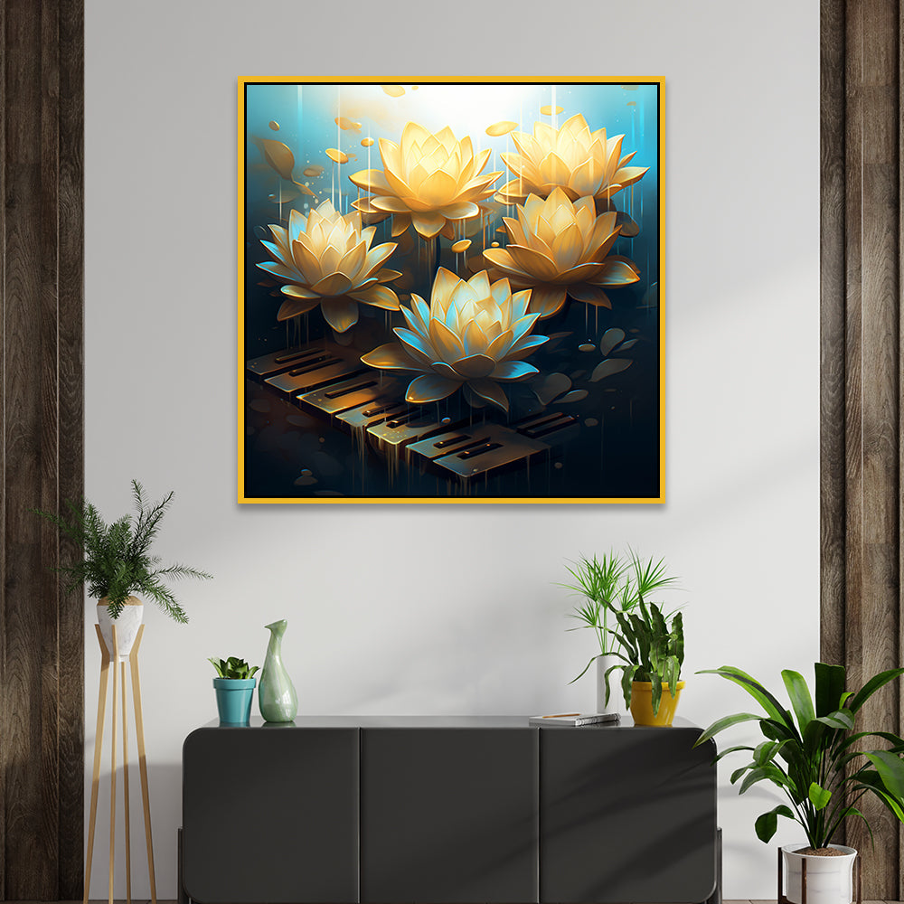 Luxurious Golden Lotus Vastu Canvas Wall Painting