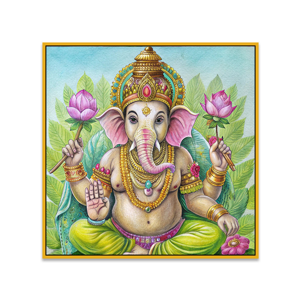 Vibrant Lord Ganesha Square Canvas Wall Painting