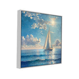 Blue Ocean Sailboat on the Water with Sunny Sky Canvas Wall Painting