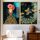 Dress of Golden Butterflies Acrylic Floating Wall Painting Set of 2