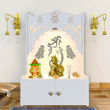 Beautiful Design of Shri Ganesh Floor Temple with Spacious Wooden Shelf & Inbuilt Focus Light- White Finish