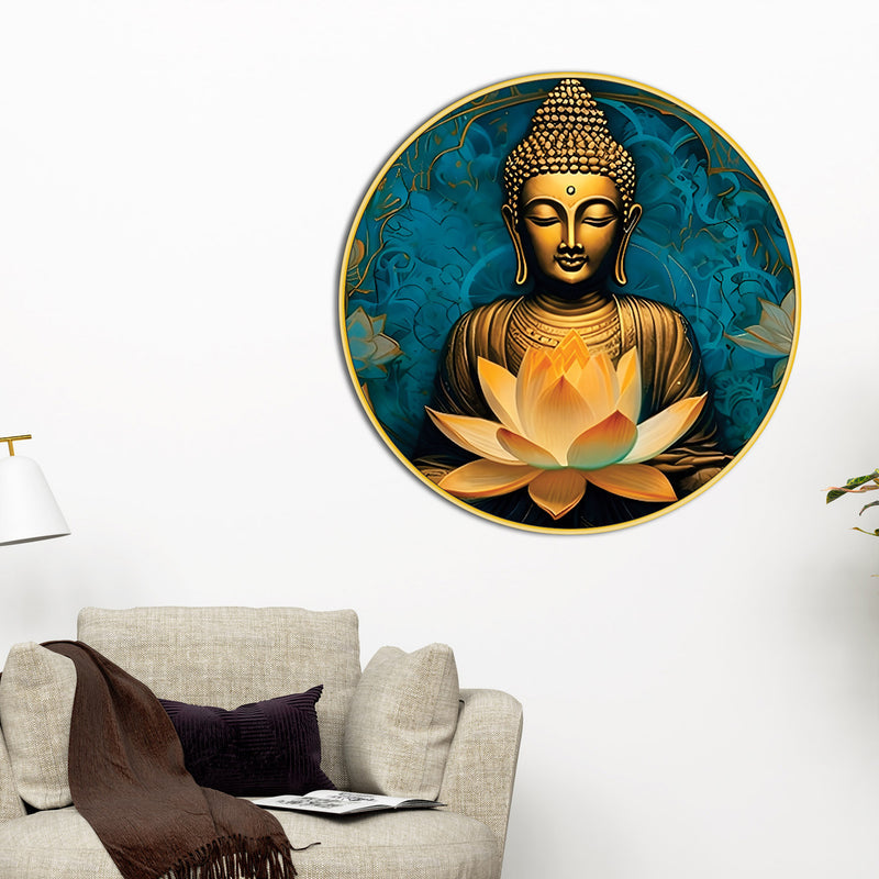 Elegant Gautam Buddha Spiritual Round Wall Art Painting