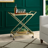 Elegant Golden Finish Drink Cart With Crossed Metal Frame