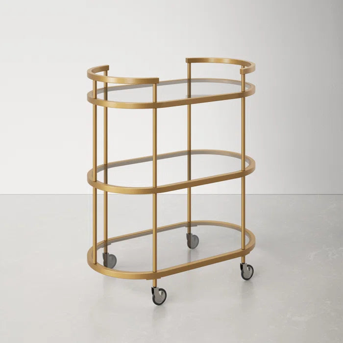 Elegant Modern Bar Cart Trolley With Golden Steel Frame