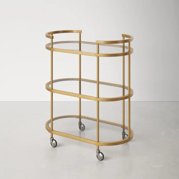 Elegant Modern Bar Cart Trolley With Golden Steel Frame