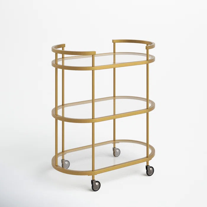 Elegant Modern Bar Cart Trolley With Golden Steel Frame