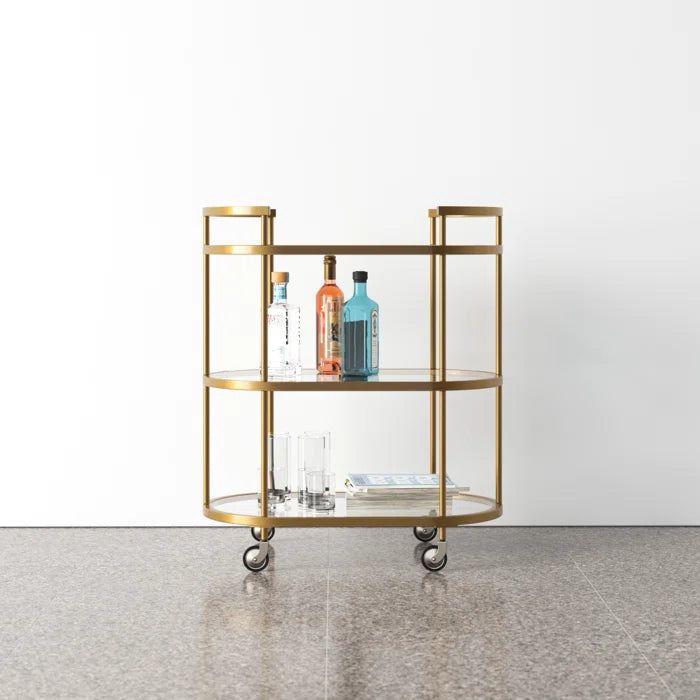 Elegant Modern Bar Cart Trolley With Golden Steel Frame