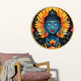 Spiritual Golden Gautam Buddha Lotus Round Wall Painting