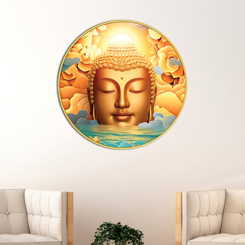 Golden Gautam Buddha Premium Round Wall Painting