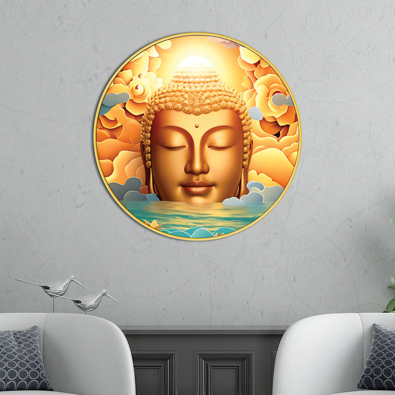 Golden Gautam Buddha Premium Round Wall Painting
