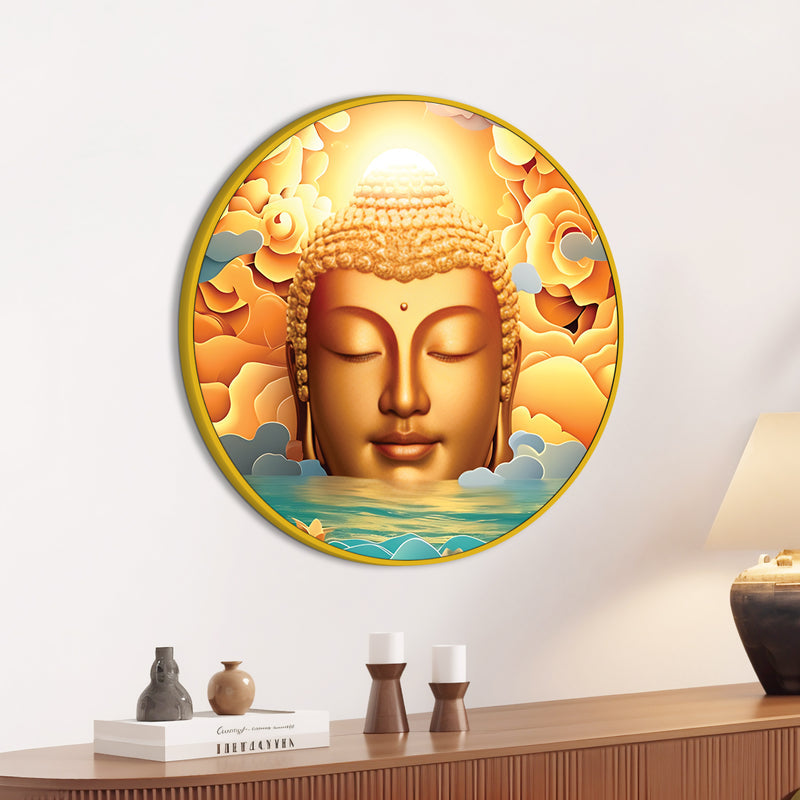 Golden Gautam Buddha Premium Round Wall Painting