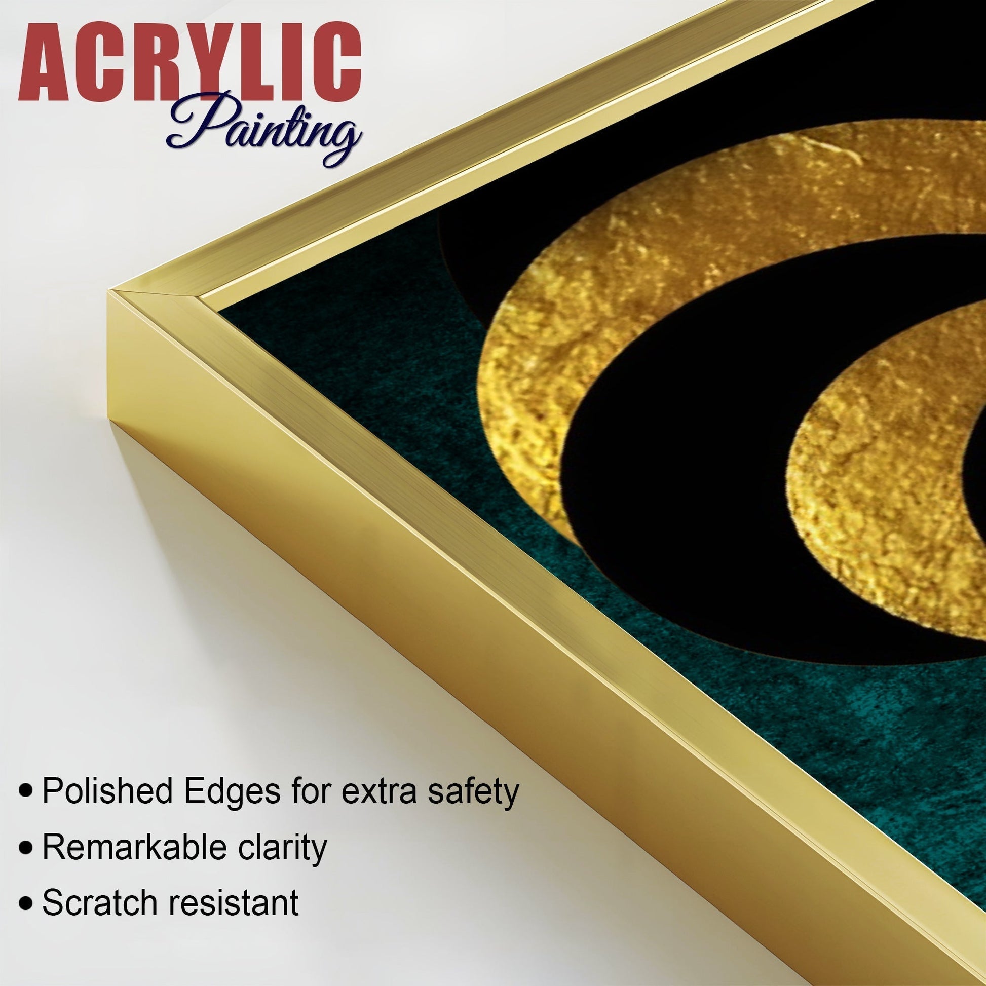 Golden Geometric Circles Shapes Art Acrylic Floating Wall Painting Set of 2