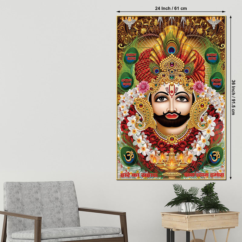 Khatu Shyam Ji Face Canvas Painting Devotional Hindu Wall Art For Living Room