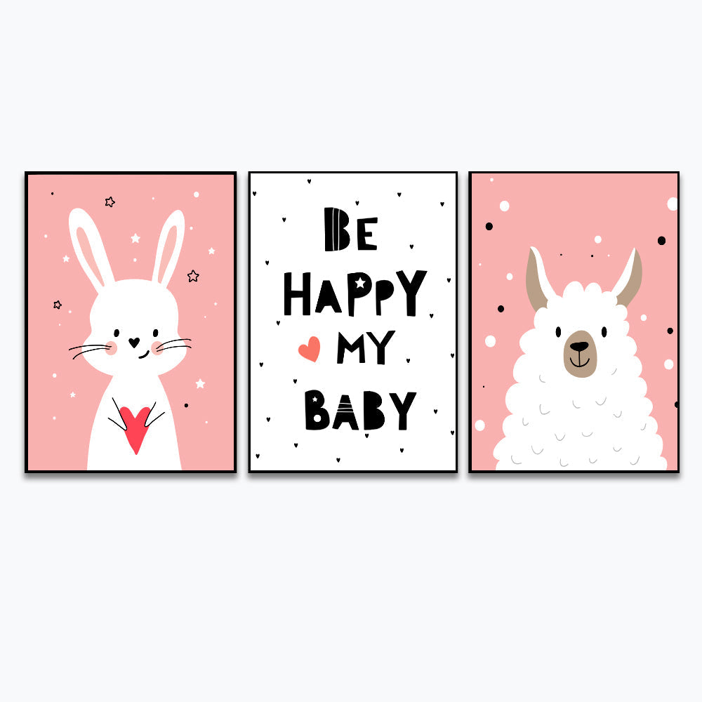 Playful Baby Sheep &amp; Rabbit Kids Room Wall Frame Set of 3