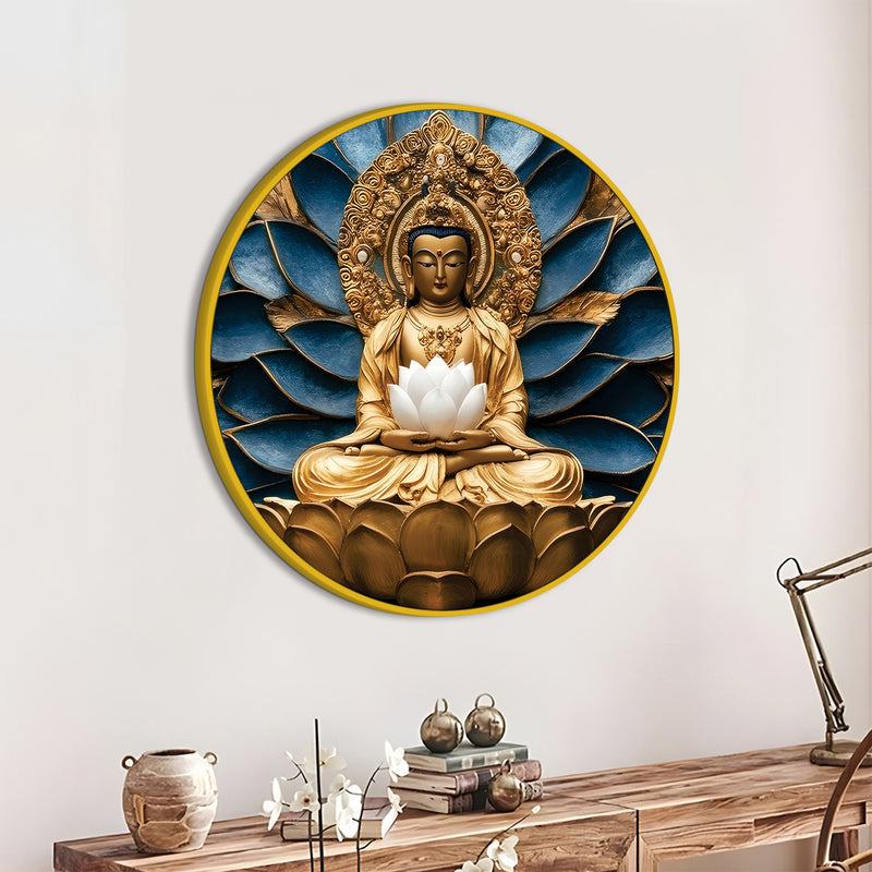 Floral Aura Gautam Buddha Round Painting