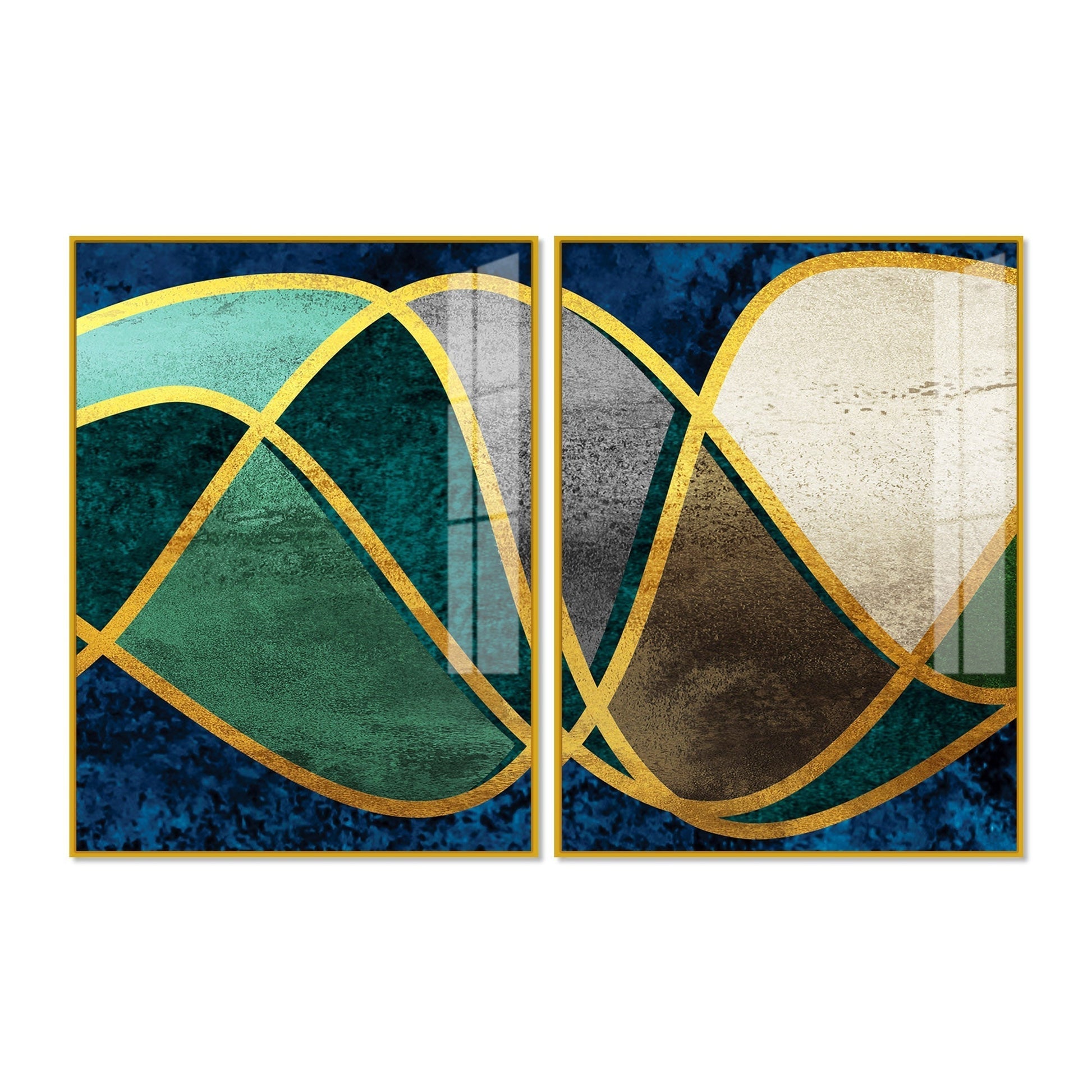 Luxury Golden Waves Line Art Premium Acrylic Floating Wall Painting Set of 2