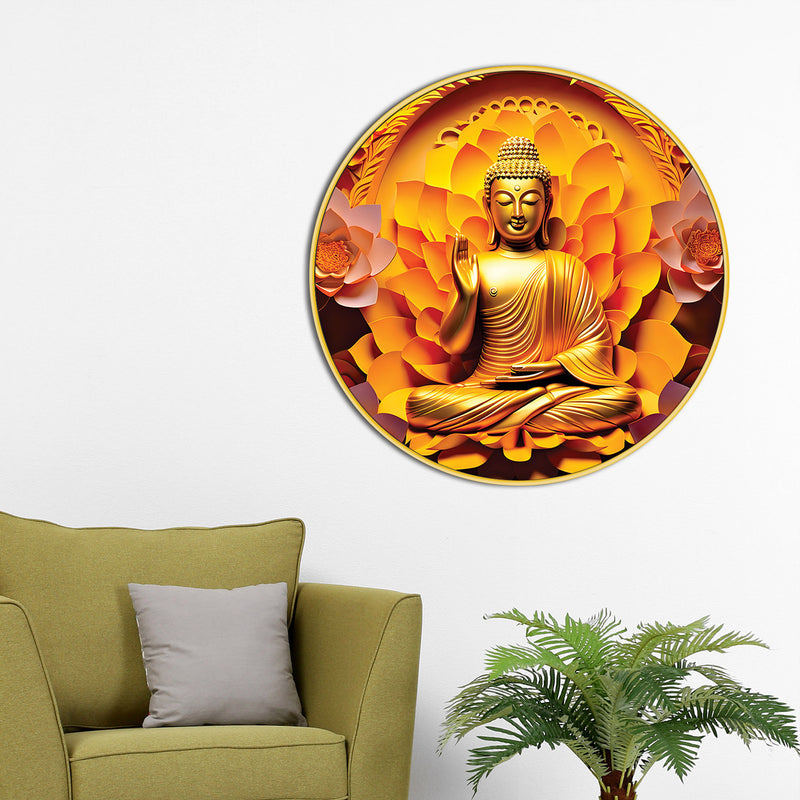 Luxury Gautam Buddha Spiritual Round Wall Painting