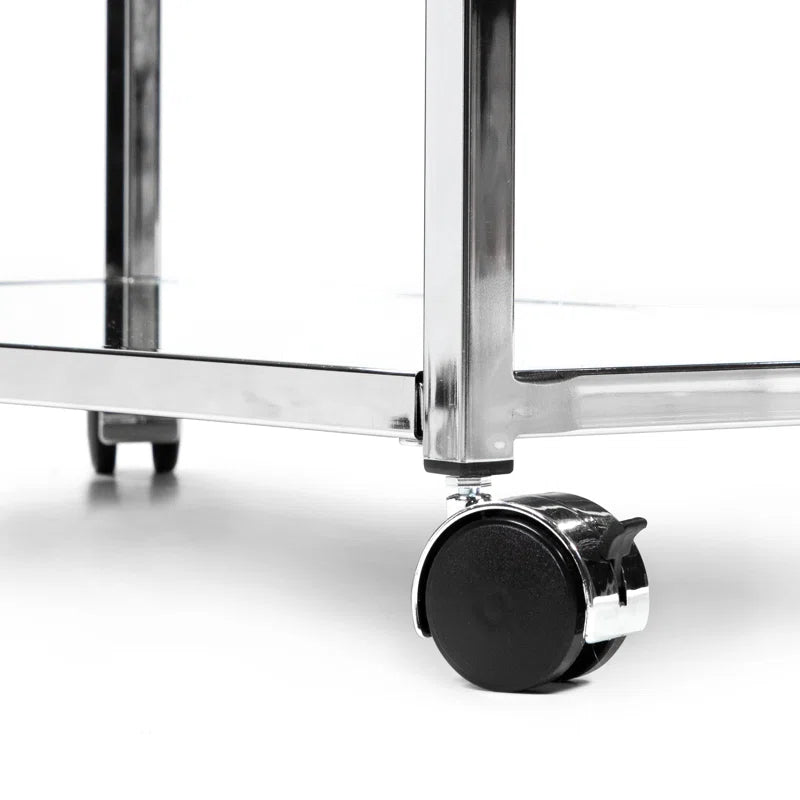 Metallic Minimalist Frame Design Bar Cart Trolley With Glass Shelves