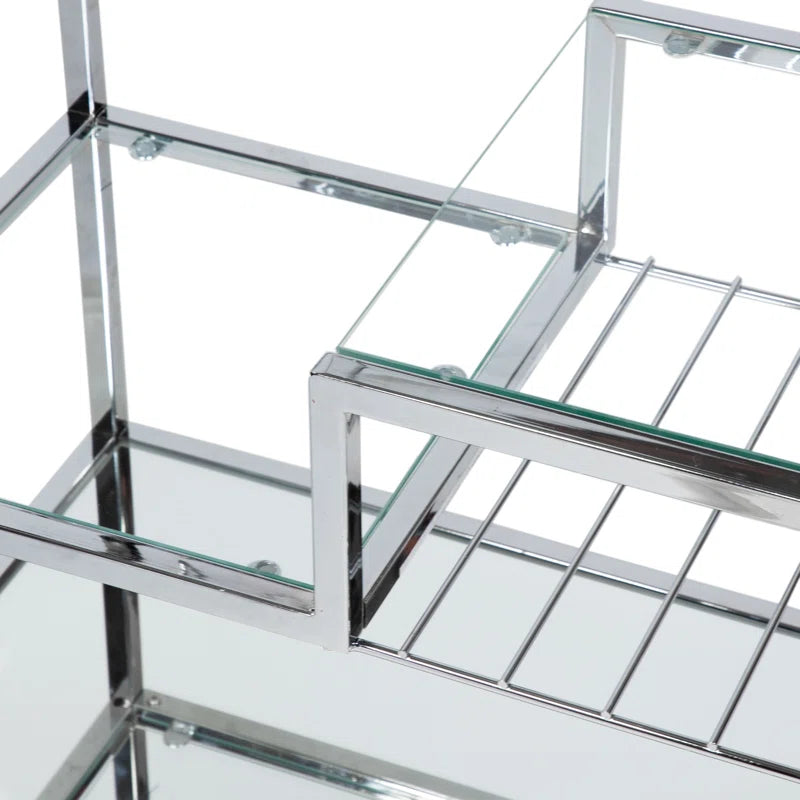 Metallic Minimalist Frame Design Bar Cart Trolley With Glass Shelves