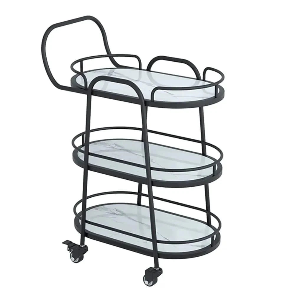 Modern 3 Tier Black Bar Cart With White Shelves