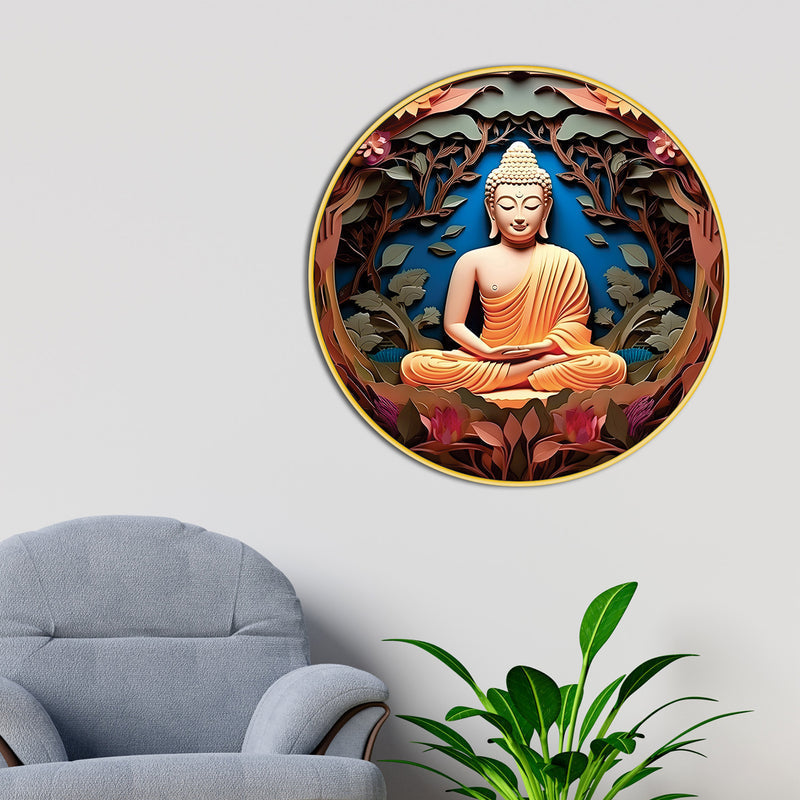 Modern Artistic Gautam Buddha Round Wall Painting