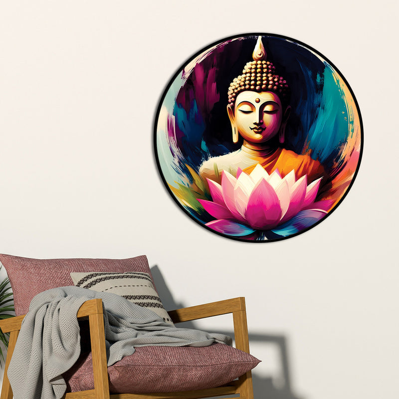 Modern Gautam Buddha Colorful Round Wall Painting