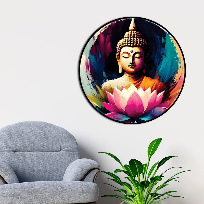 Modern Gautam Buddha Colorful Round Wall Painting