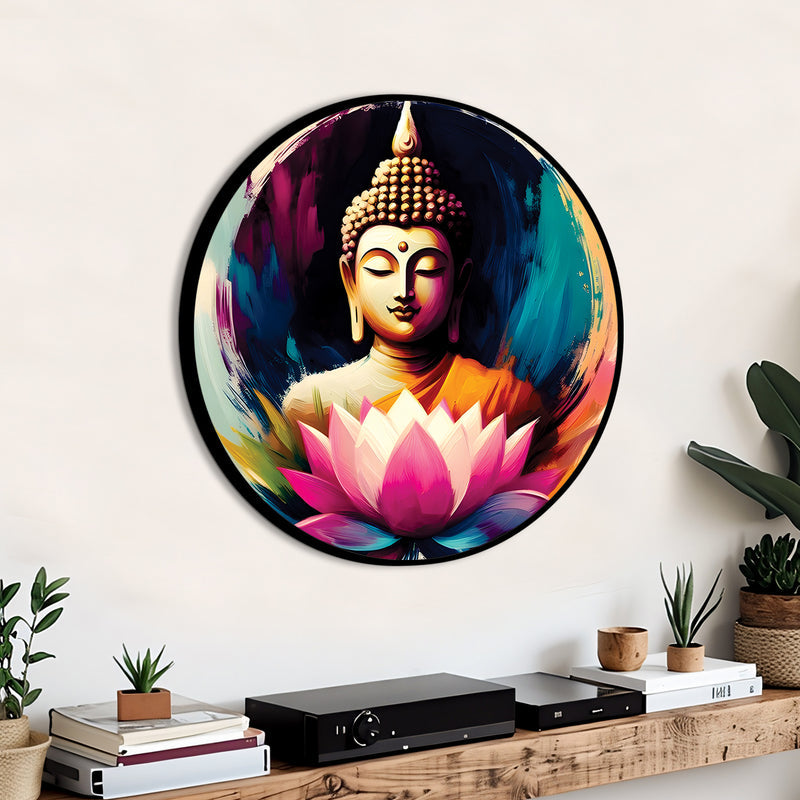 Modern Gautam Buddha Colorful Round Wall Painting