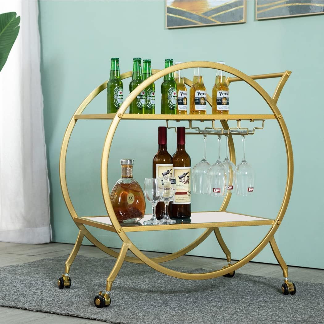 Modern Circular Bar Trolley With Dual Shelves