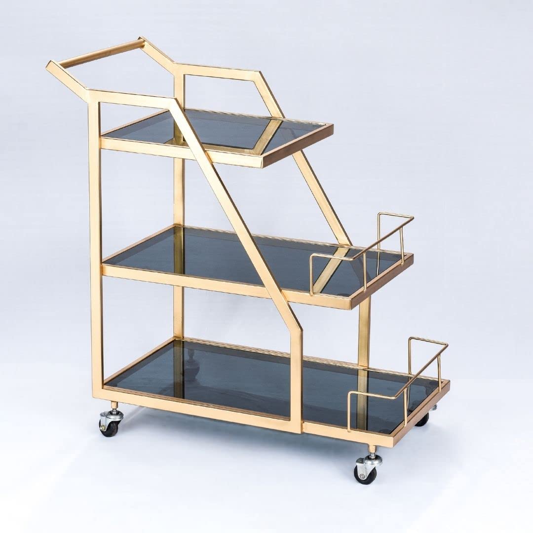 Modern Geometric Gold Bar Cart With Triple Tiers Trolley