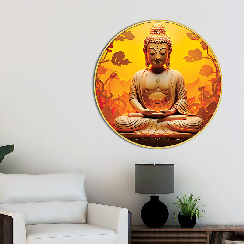 Peaceful Gautam Buddha Spiritual Home Décor Round Wall Painting