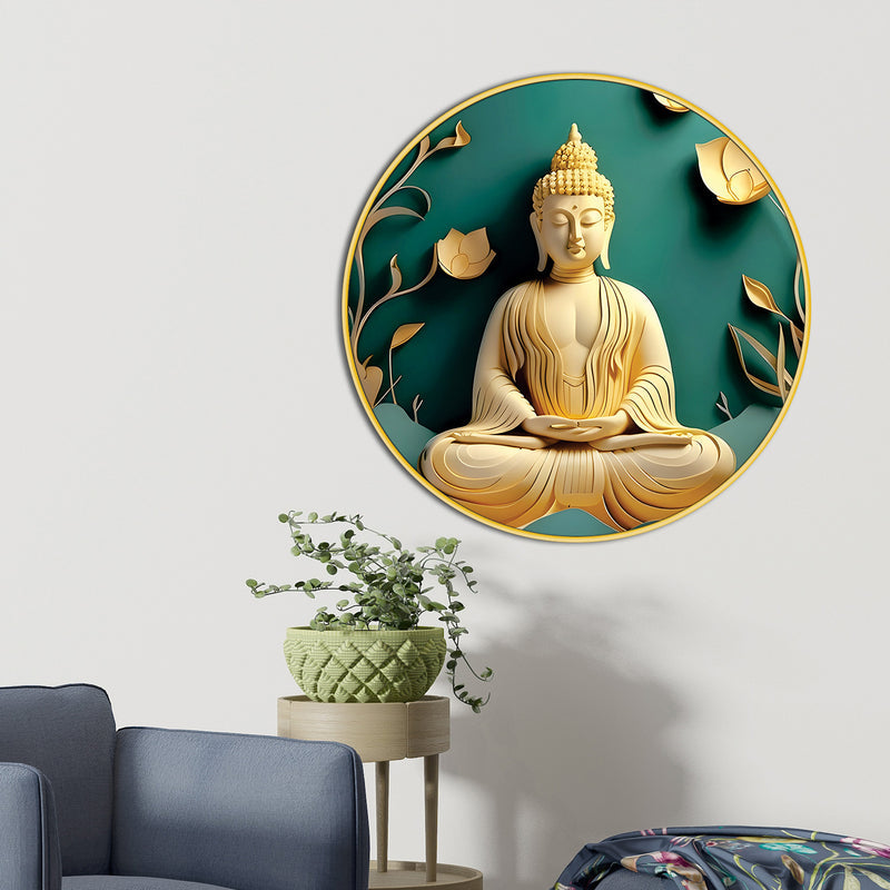 Peaceful Spiritual Gautam Buddha Home Décor Round Wall Painting