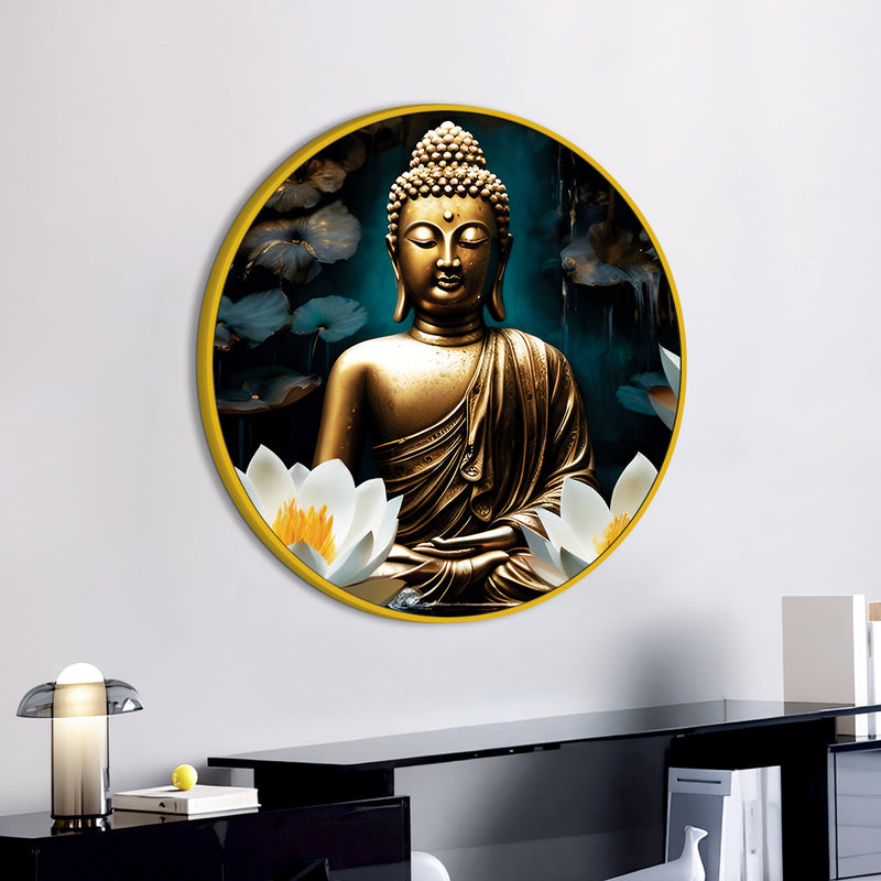 Peaceful Spiritual Gautam Buddha Round Wall Painting