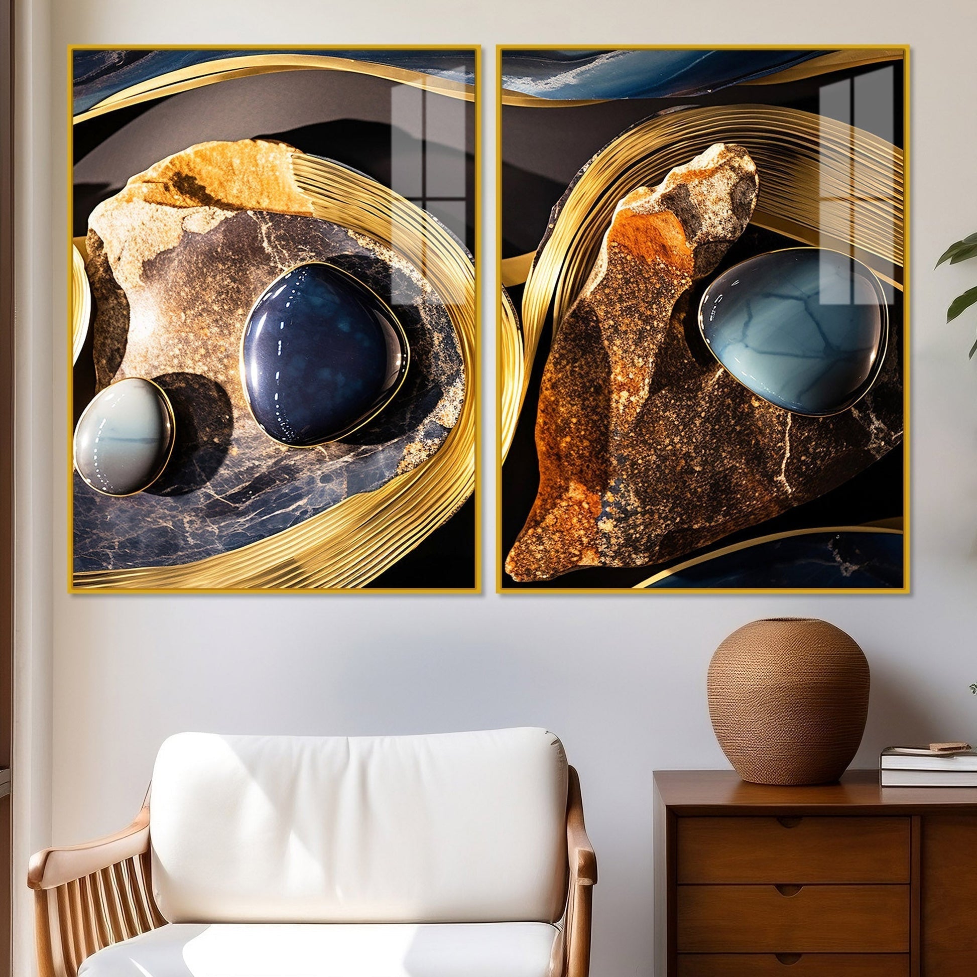 Premium Marble Stone Textural Art Acrylic Floating Wall Painting Set of 2