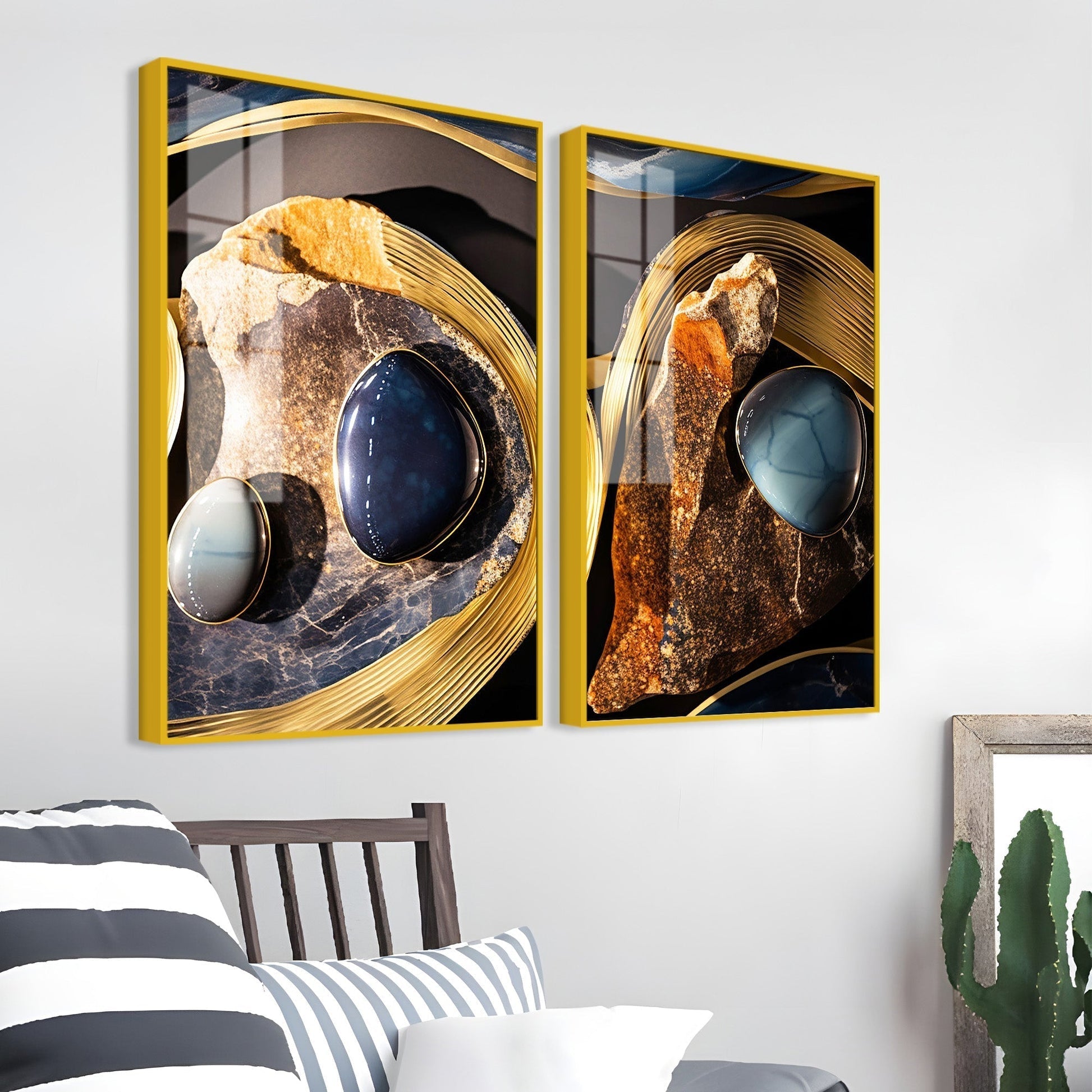 Premium Marble Stone Textural Art Acrylic Floating Wall Painting Set of 2