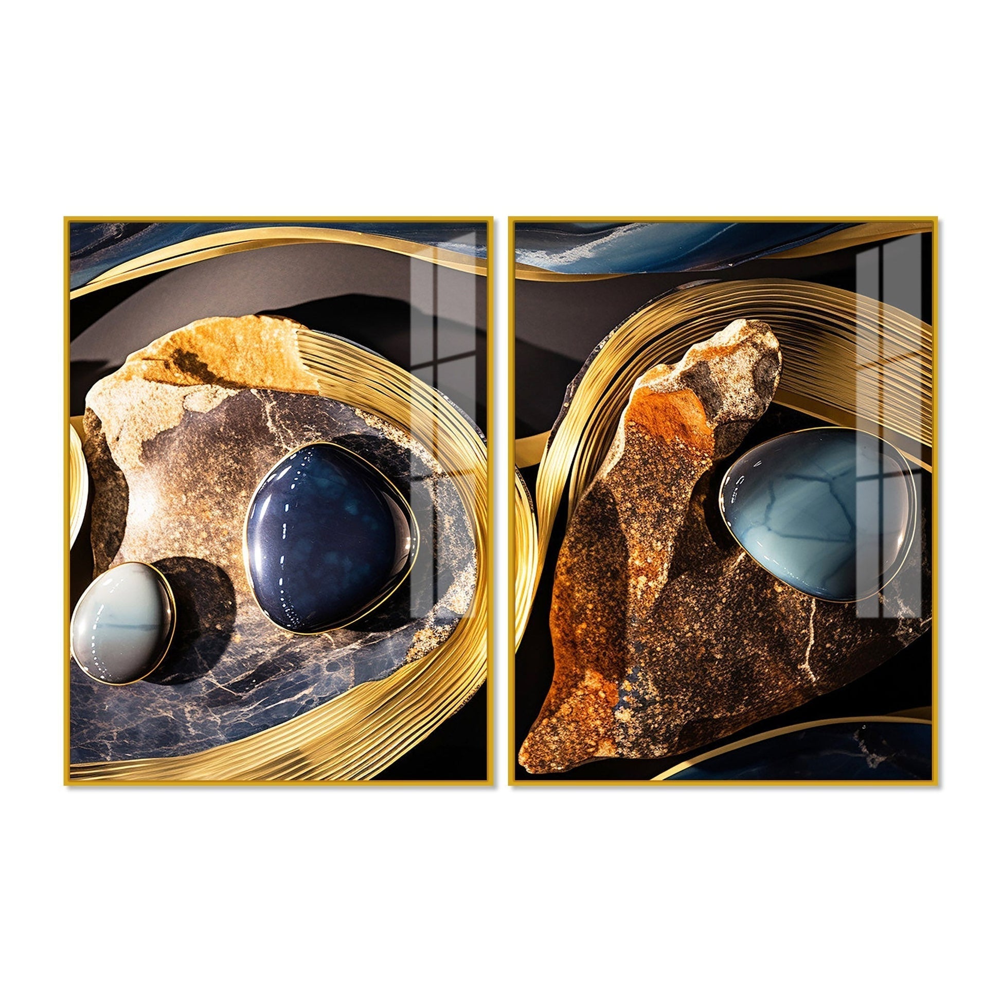 Premium Marble Stone Textural Art Acrylic Floating Wall Painting Set of 2