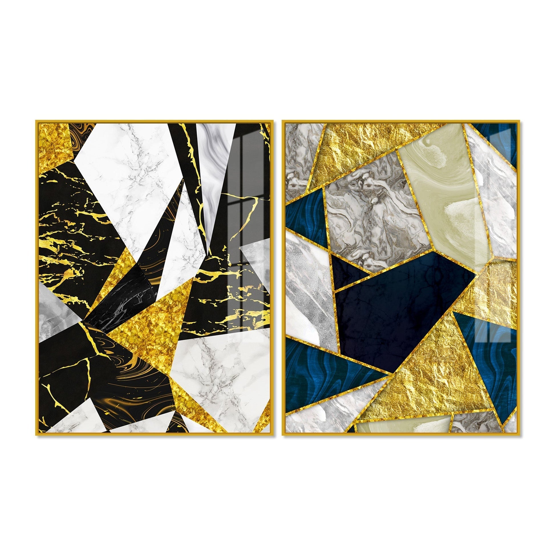 Premium Triangle Pattern Shapes Acrylic Floating Wall Painting Set of 2