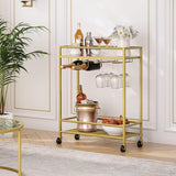 Sleek Gold Bar Cart Trolley With Wine Bottle Glass Racks