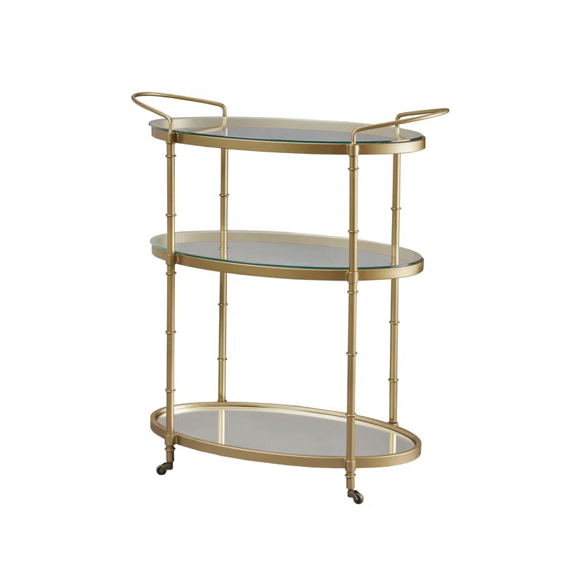 Sophisticated Oval Bar Trolley With Tiered Storage