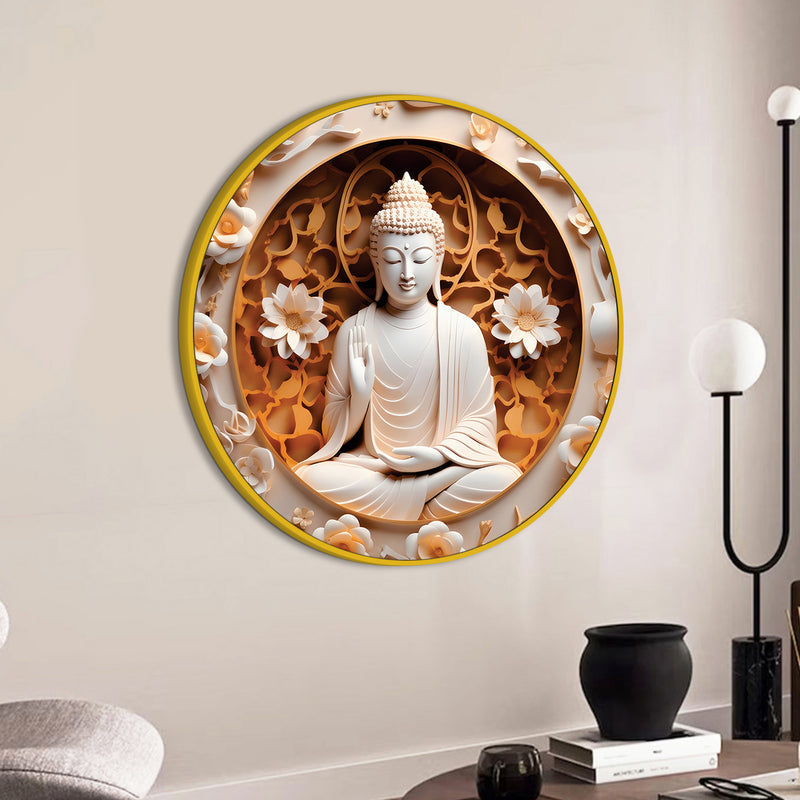 Stylish Gautam Buddha Spiritual Home Décor Round Wall Painting