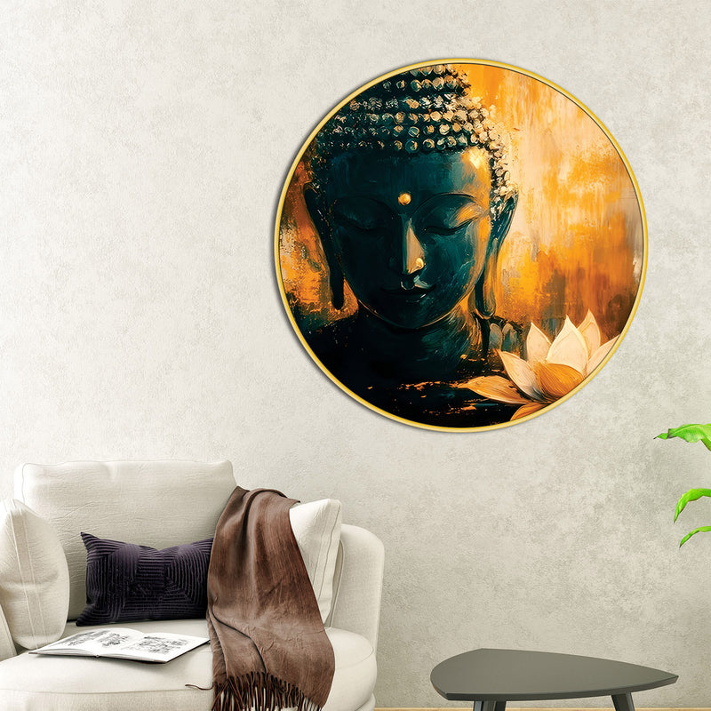 Stylish Gautam Buddha Spiritual Round Wall Painting for Home & Office