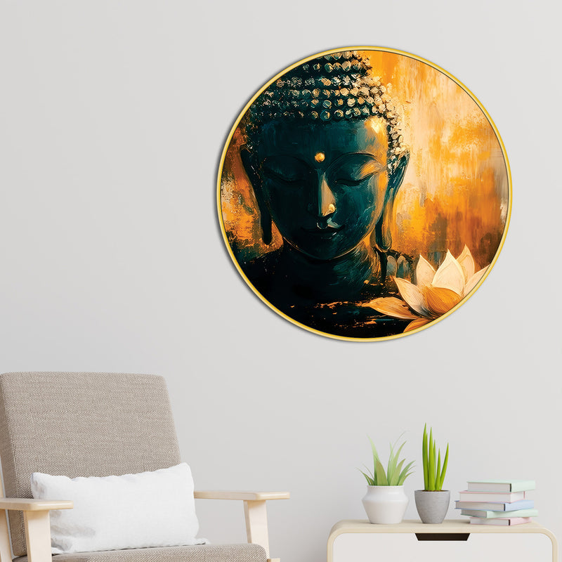 Stylish Gautam Buddha Spiritual Round Wall Painting for Home & Office