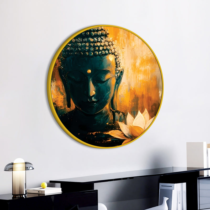 Stylish Gautam Buddha Spiritual Round Wall Painting for Home & Office