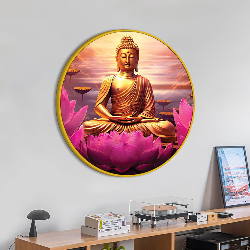 Stylish Spiritual Gautam Buddha Home Décor Round Wall Painting