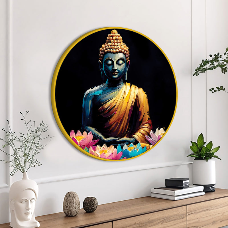Stylish Spiritual Gautam Buddha Round Wall Painting for Home Décor