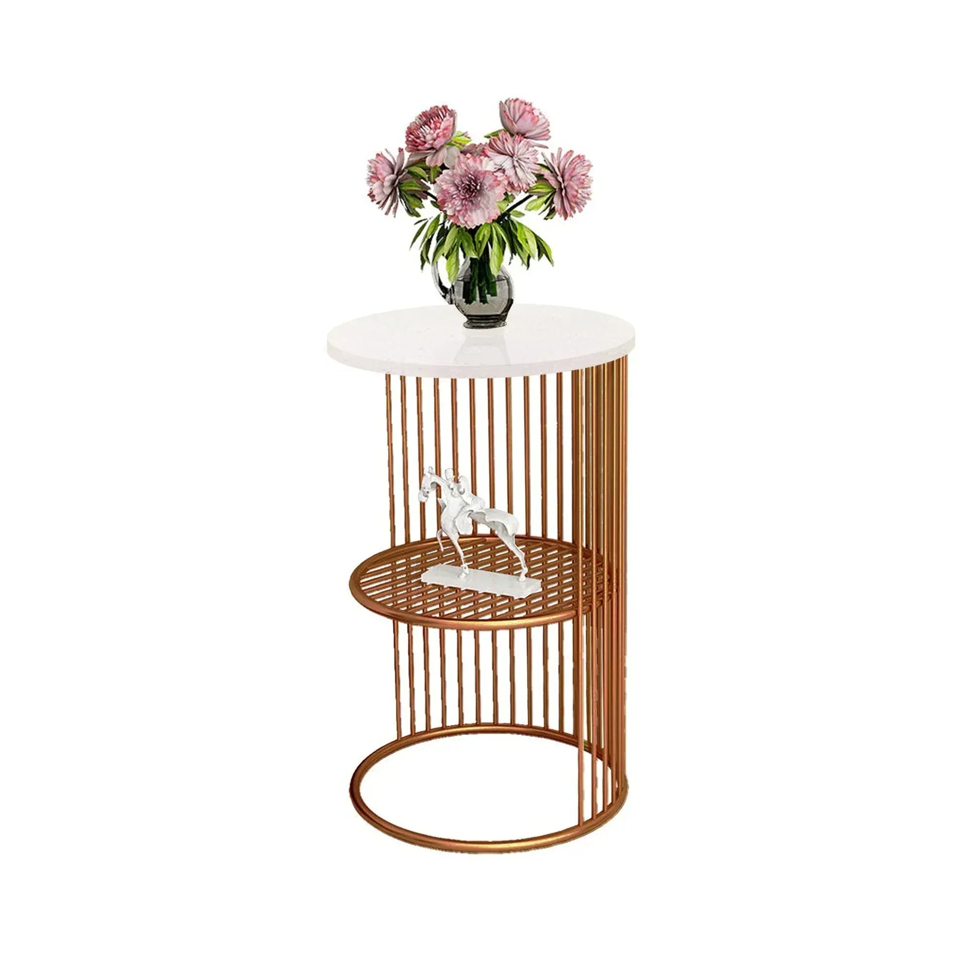 Designer Art Classic Black Finish Half Caged Coffee Round Side Table