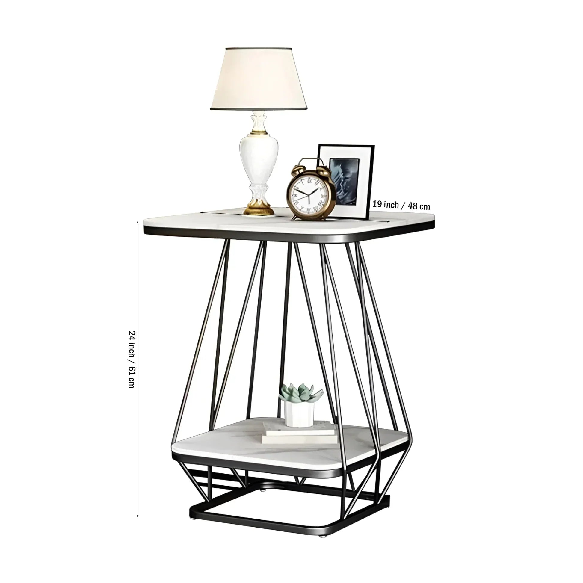 Modern Square Shaped Creative Artistic Black Metal Finish with White Marble