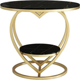 Premium Modern Heart Shaped Golden Metal with Black Marble Night Stand Side Table