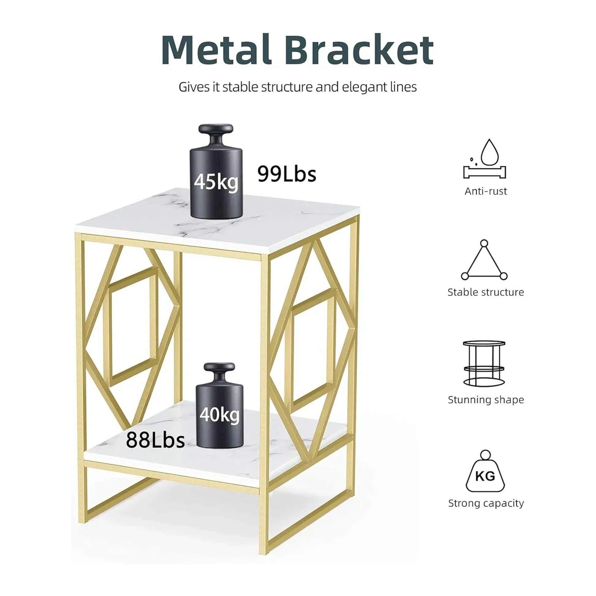 Square Geometric Rhombus Frame End Side Table with Golden Metal Finish