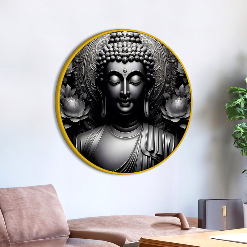 Zen Style Gautam Buddha Round Wall Art Painting